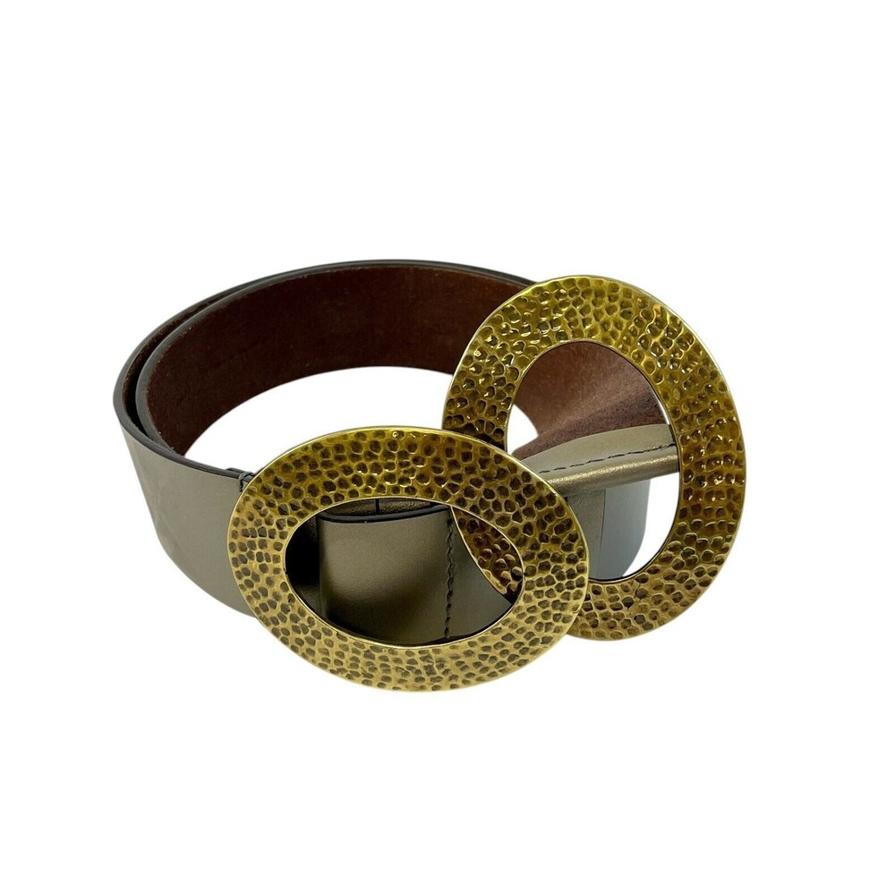 Chico's‎ Belt Antique Gold Hammered Double Ring Closure Taupe/Grey Adjustable